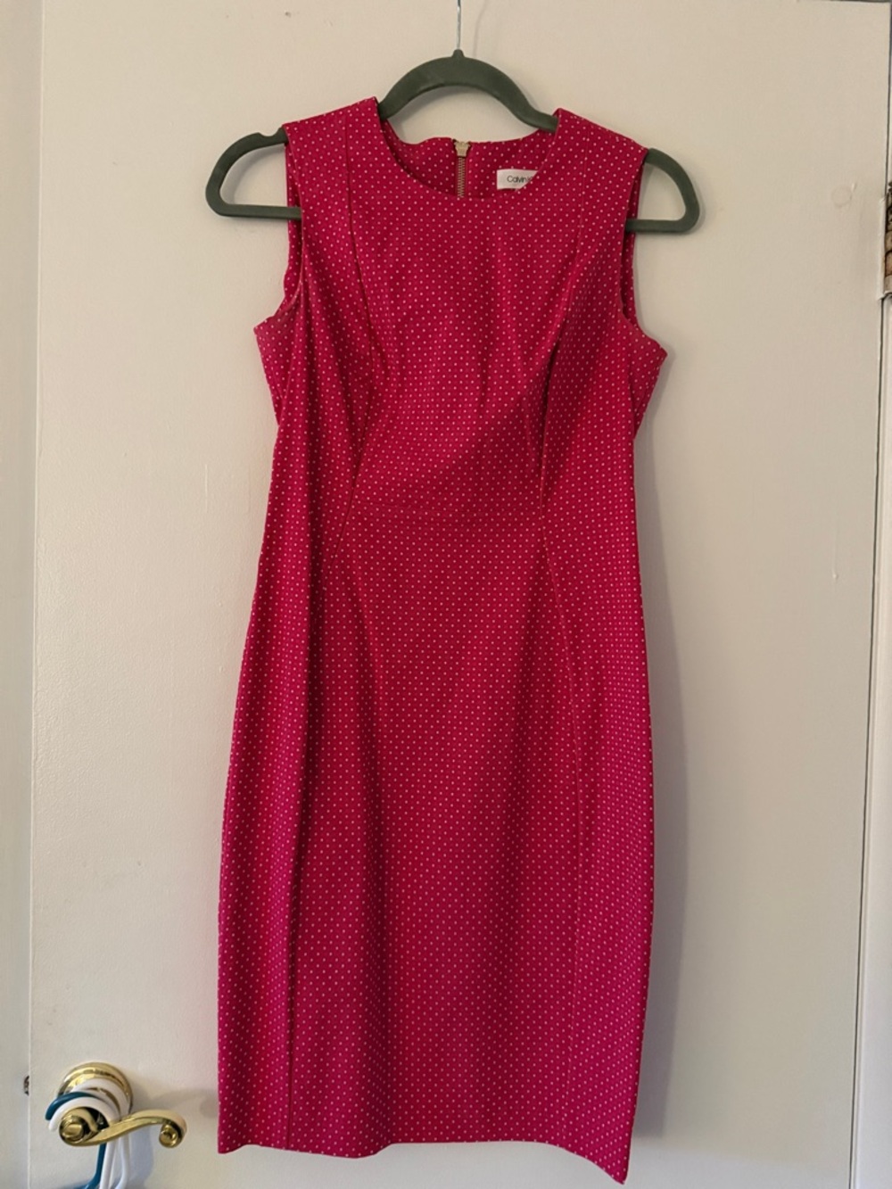 Calvin Klein Fuchsia Polka Dot Midi Sheath Dress